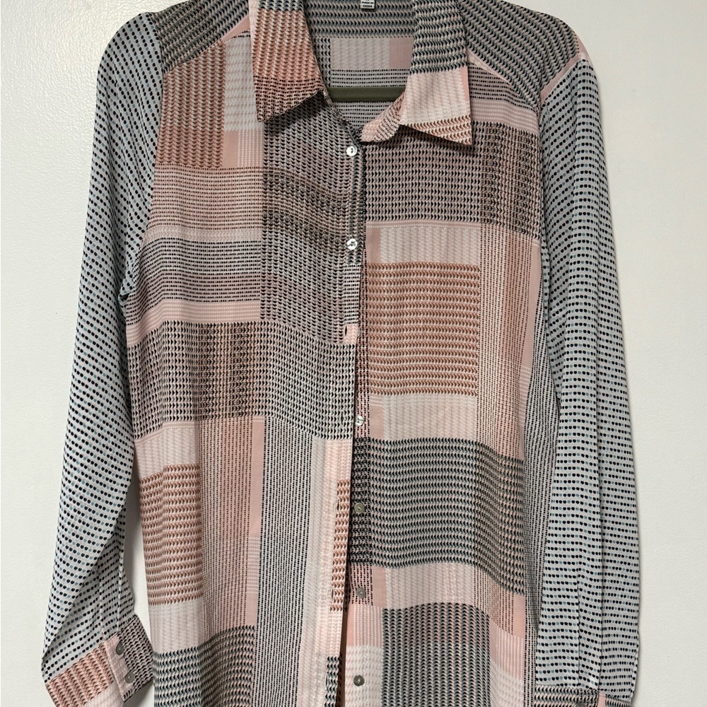 Rose & Olive Geometric Pattern Blouse in Pink and Black